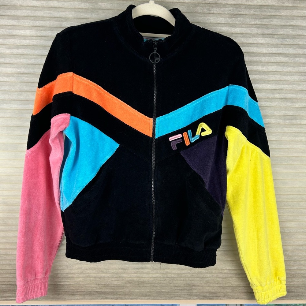 Fila Multicolor Zip-Up Color Block Terry Cloth Oversized Hadley Jacket Y2K 90’s
